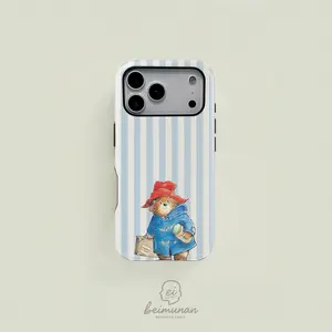 Paddington Bear striped print phone case， sturdy shockproof 2in1 protective shell， fits iPhone 17 16 15 14 13 12 Pro Max， Samsung Galaxy S25 S24 S23 S22 Ultra series holiday gift minimalist fashion case