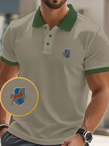 Men's High-Quality Polo Shirt with Graphic Print Horse, Polyester Fabric, Fitted Style, Summer Short Sleeve, Casual Outdoor Wear