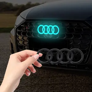Audi 3D Illuminated Front and Rear Car Emblem Steering Wheel Decoration, Center Console Sticker Hood and Trunk Badge Car Exterior Accessories Suitable for Audi A6 RS4 RS6 A7 A8 Q3 Q5 RS7