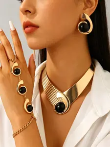 Elegant Fashion Jewelry Set, Geometric Earrings & Alloy Necklace, Bold Spiral Ring Bracelet, Perfect for Parties & Gifts, Fashionable Jewelry Set