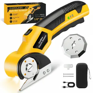 Cordless Electric Scissors,Cardboard Cutter Rechargeable, Electric Box Cutters with 1 Blade, 4V Upgrade Motor,Safety Lock & LED Light, Powerful Cutting Tool for Paper,Fabric,Carpet-Yellow