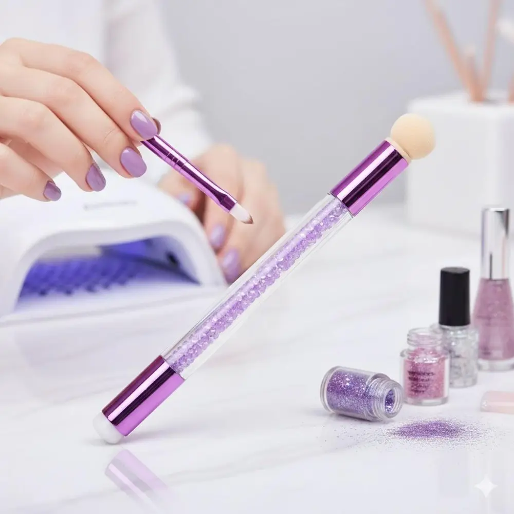 Professional UV Gel Nail Brush with Diamond Handle, Anti-Drop Structure, Quick-Dry Gel Tip, Non-Drip Grip. Easy Clean Surface, Compatible with All Nail Gels. Gradient & French Nail Art Tool, Stamping Template Brush, Portable Independent Packaging.