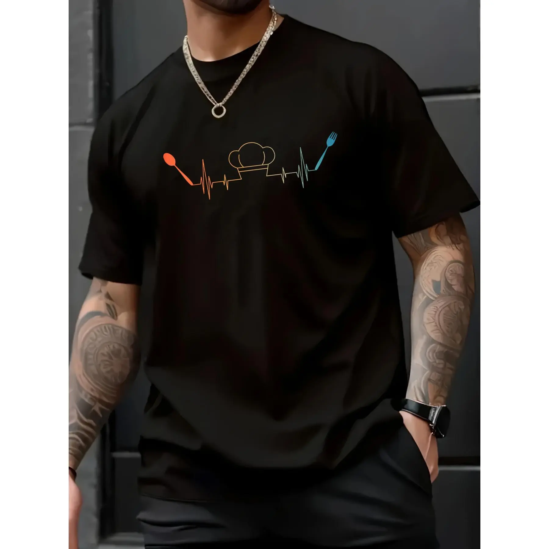 Unisex Funny Chef Graphic T-Shirt, 100% Cotton Casual Short Sleeve Top, Soft Comfortable Cooking Gift for Men and Women, Loose, Menswear, Round Neck, Streetwear, Jackets, Funny Print