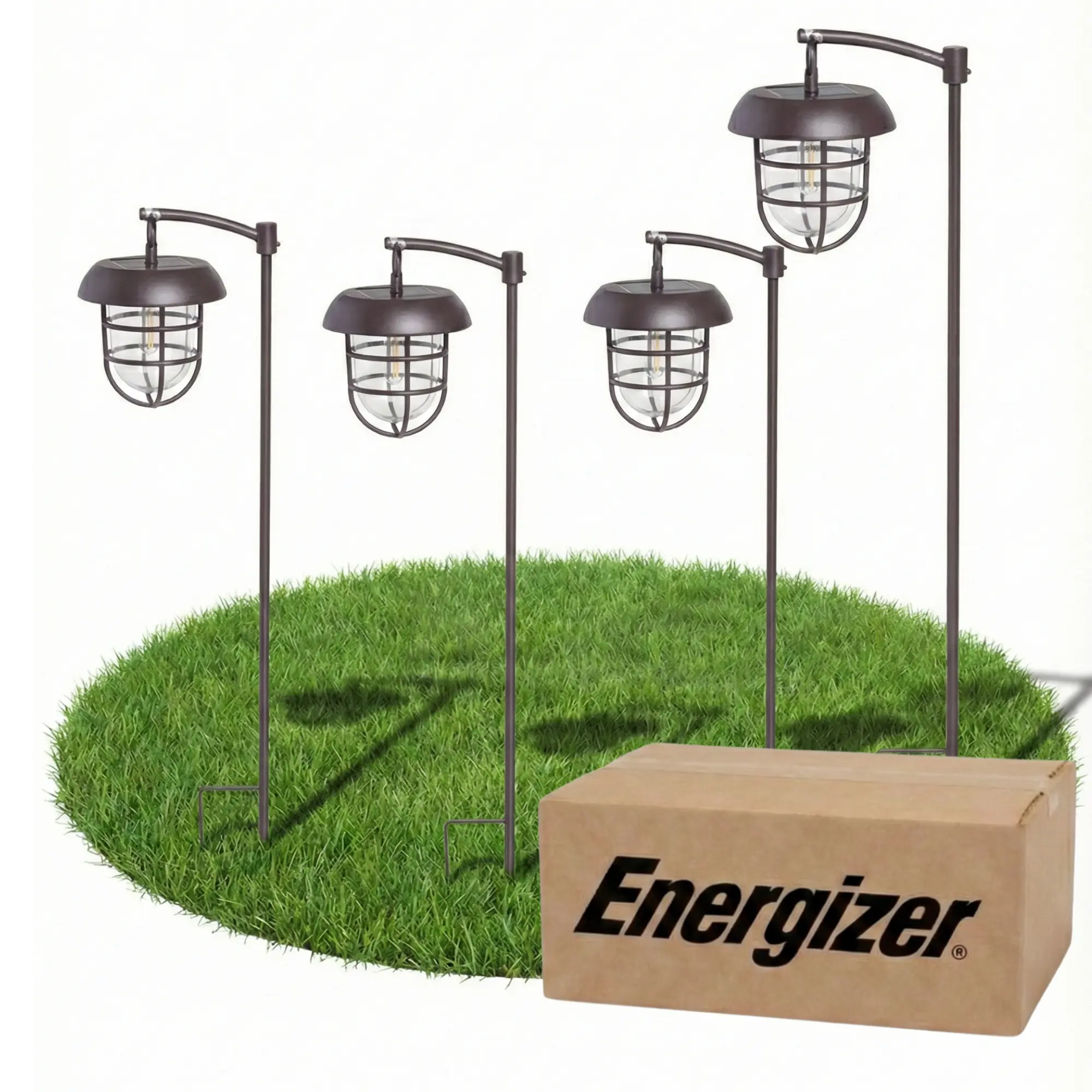 Energizer LED Solar Hanging Lights Shepherds Hook Metal Pole (Set of 4)