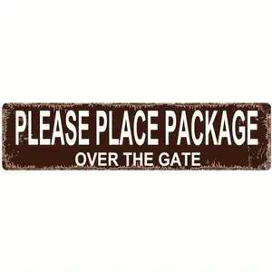 1PC Rustic 'Please Leave Package at the Door' Iron Sign - Vintage Metal Wall Decoration, Suitable for Home, Garden, Bar or Hotel Room, 16 x 4inch , Brown Distressed Finish, Garden Sign|Vintage Metal Sign| Iron structure