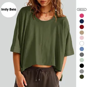 Imily Bela Womens Oversized T-Shirts Cropped Summer Casual Short Sleeve Loose Fit Tee Tops
