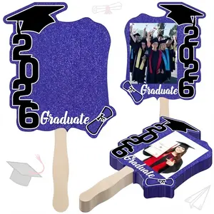 24 Pack Class of 2026 Graduation Fans with Handle Double Sided Grad Photo Props for Keepsake Gifts Graduation Party Supplies