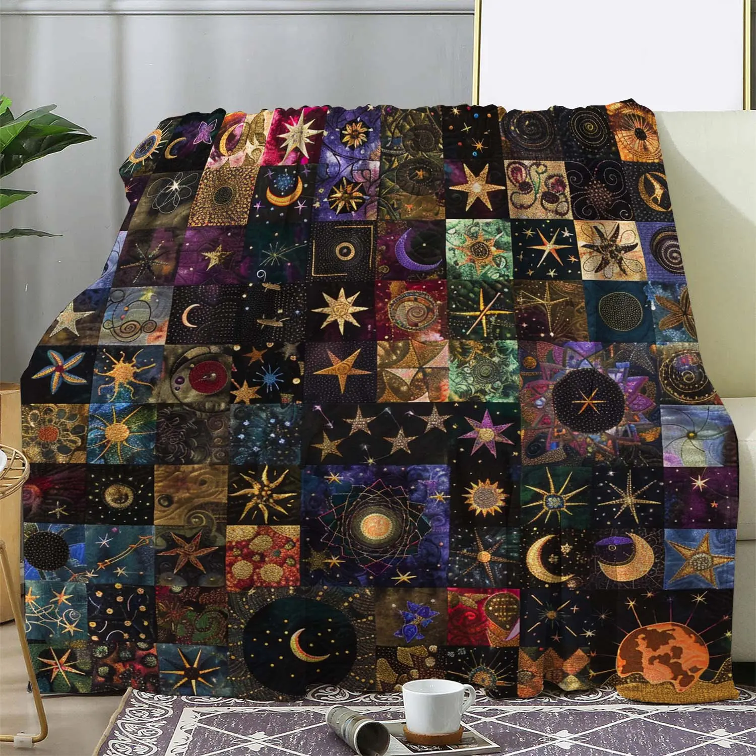 Star & Moon Pattern Blanket, 1 Count Soft Comfortable Throw Blanket, Stylish Blanket, Cool Bedroom Bedding Blankets, Warm Napping Blanket for Home Office Travel