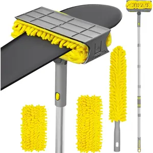 77" Ceiling Fan Cleaner Duster with Extra Bendable Chenille Dust Cleaning Tool, Detachable Washable Mop for Baseboard, Blinds, Walls, Floors &  Interiors (Yellow)
