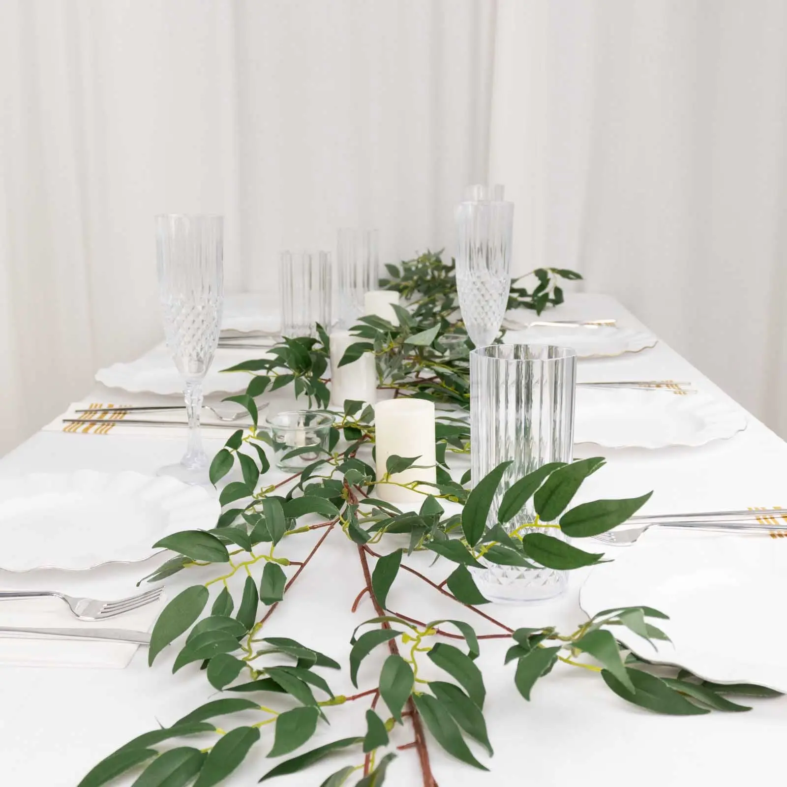 Real Touch Green Artificial Willow Leaf Garland, 5ft Flexible Vine Decor, Faux Artificial Flowers with 6" End Stem & 6"-12" Leaves for Home Decor Plants