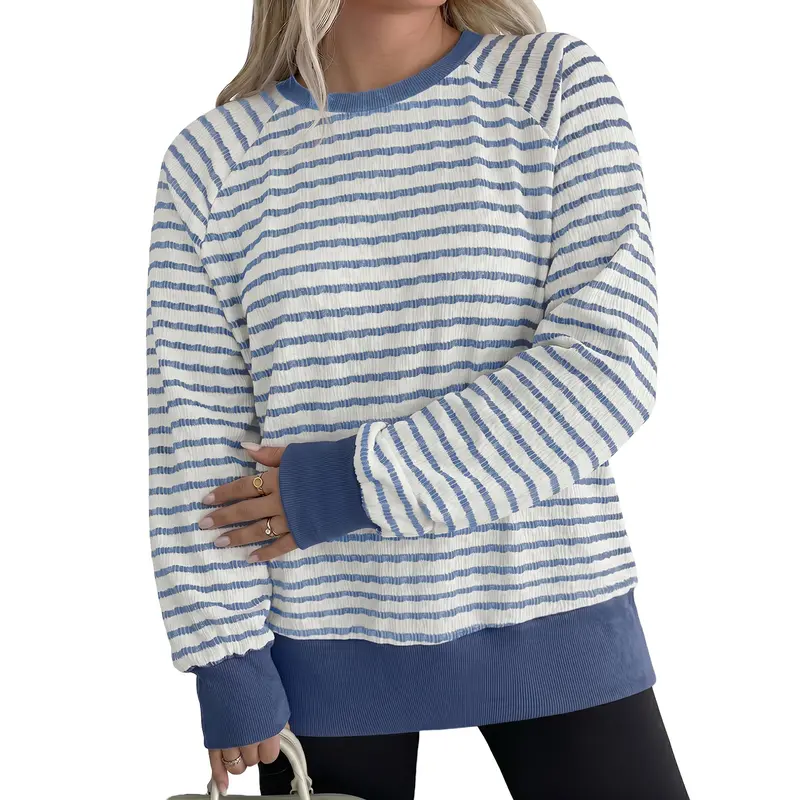 Eytino Women Plus Size Sweatshirt Long Sleeve Crew Neck Color Block Striped Oversized Pullover Tops(1X-5X) Hoodie