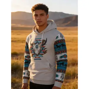 Men's Horse Pattern Drawstring Hoodie Long Sleeve Pocket Casual Sportswear, Spring/autumn, Loose-Fitting Geometric StyleGift