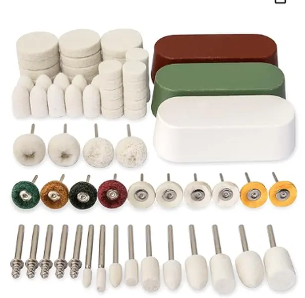 72 Packs Buffing Wheel Polishing Kit Compatible with Dremel, with Polish Compound, Rotary Tool Accessories with 1/8" Shank, Abrasive Wheel Buffing Polishing Wire Brushes Wool Felt Cotton Mounted