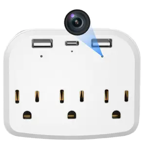 SecureHome 1080P Smart Wall Outlet with 32GB SD Card 3 US Sockets 2 USB 1 Type-C Fast Charging Hub for Home Office Security Monitoring Wall-Mounted USB Camera Multifunctional Power Strip Socket Saver outdoorfun