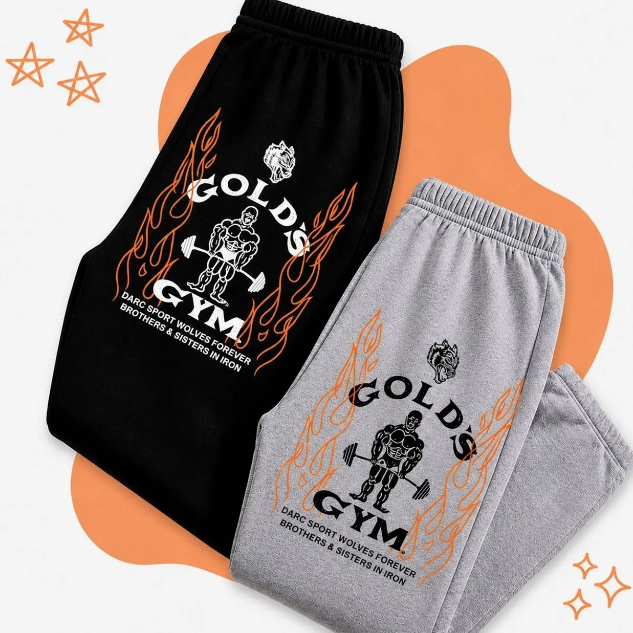 Gold's Gym Wolves Inspired Graphic Sweatpants, Vintage Fitness Joggers, Unisex Fleece Lounge Pants