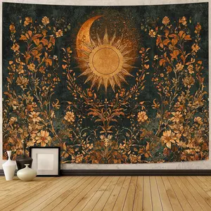 Vintage Bohemian Tapestry Wall Hanging Featuring a Sun And Moon Design, Perfect for Adding a Mystical Night Atmosphere to Your Living Room, Bedroom, Office, Or Party Decor, with Easy Installation