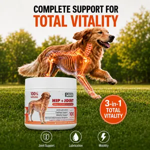 （A）P-VETKOR Advanced Hip & Joint Chews For Dogs, 100 Count, ChickenGlucosamine, Omega 3's, Flavored Supplements Made with Chondroitin, MSM & Green Lipped Mussel, Increases Mobility & Maintains Muscles