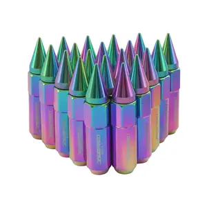 Neo Chrome 20pcs M12x1.5 Cap Spiked Extended Tuner 60mm Aluminum Wheels Rims Lug Nuts