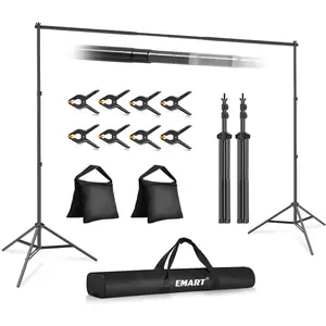 Backdrop stand 10x7ftwxh photo studio adjustable background stand support kit with 2 crossbars 8 clamps 2 sandbags and carry bag for parties events decoration wedding photography