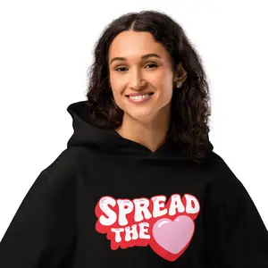 Spread the Love Oversized Hoodie - Long Sleeve Fitted Casual Winter Medium Length Hoodie with Soft Brushed Fleece & Front Pocket