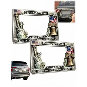 2PCS USA 250th Anniversary License Plate Frame, 1776-2026 Patriotic Statue Of Liberty Liberty Bell Car Tag Cover, Heavy Duty Metal American Flag Plate Holder Fits Standard US Vehicles, Semiquincentennial Celebration Accessory For Men Women