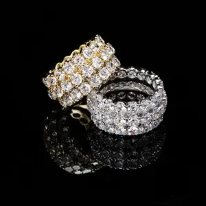 Men's 1-2-3 Row Micro Pave Zirconia Artificial Gemstone Ring, Trendy Hip Hop Streetwear Style Statement Accessory, Streetwear Essential