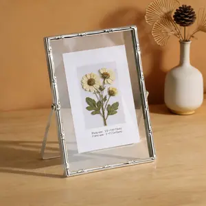 Nordic Minimalist Silver Color Metal Transparent Glass Floating Frame, Suitable for 4x6 5x7 8x10 Photos, Home Decor Decorative Ornament, Dried Flowers