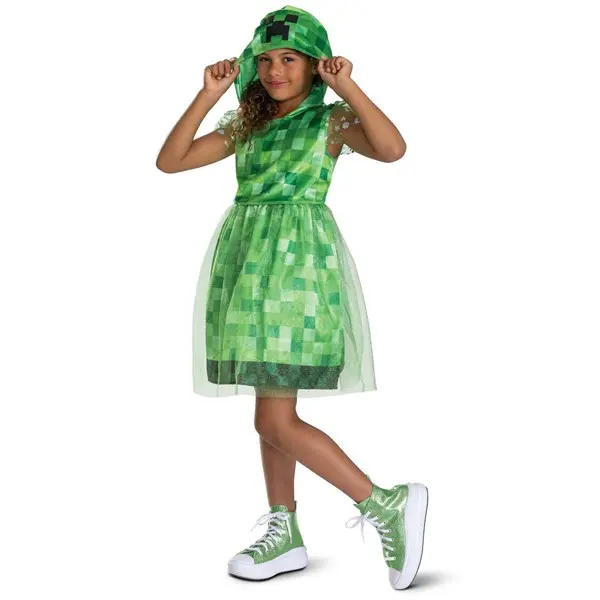 Minecraft Creeper Girl's Hooded Costume Dress