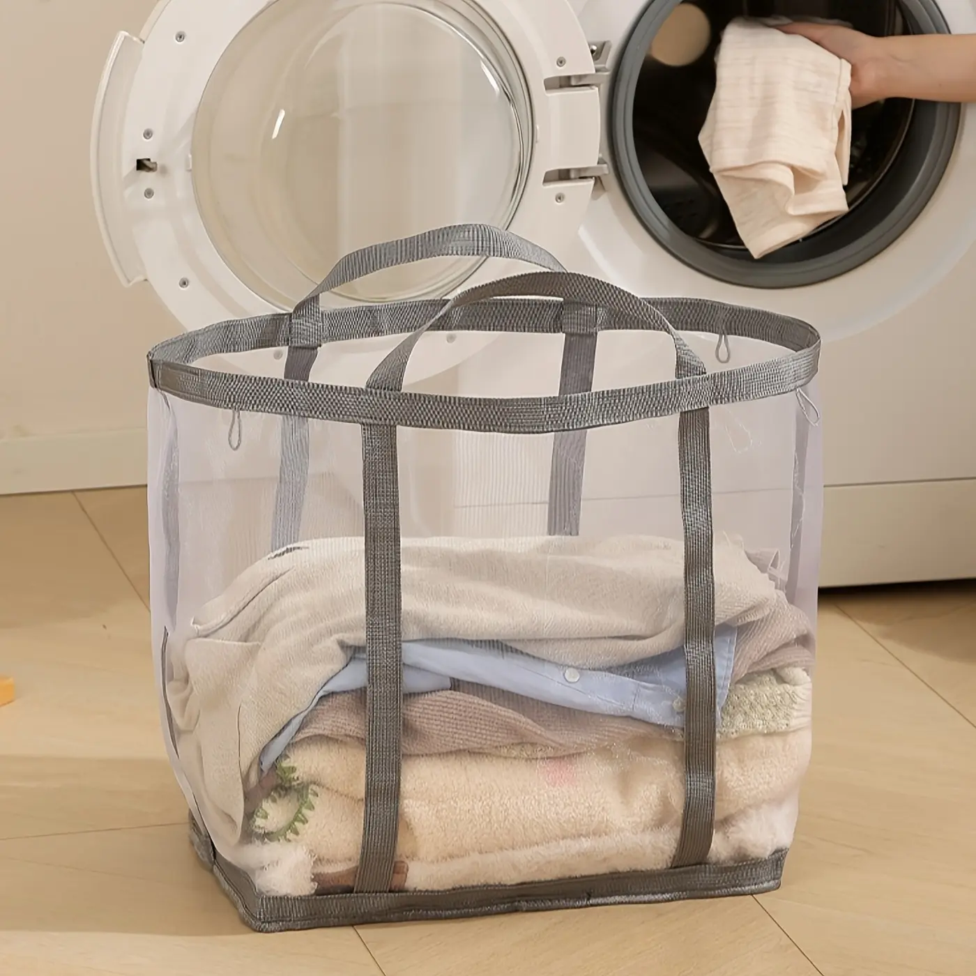 Multi-functional Foldable Mesh Laundry Basket with Handles - Portable Storage Bag, Suitable for Clothes, Home, Travel, and Laundry Room Space-Saving Organizer, Rectangular Shape |   Large Capacity Laundry Basket, 4 Colors Available