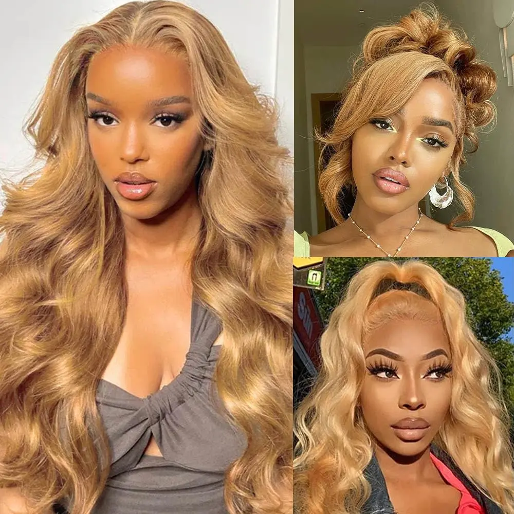Honey Blonde Lace Front Wig Human Hair 13x6 180% Density Honey Blonde Wig Human Hair Body Wave Lace Front Wigs Colored 27# Ash Blonde Wig Glueless Frontal WigsWigs