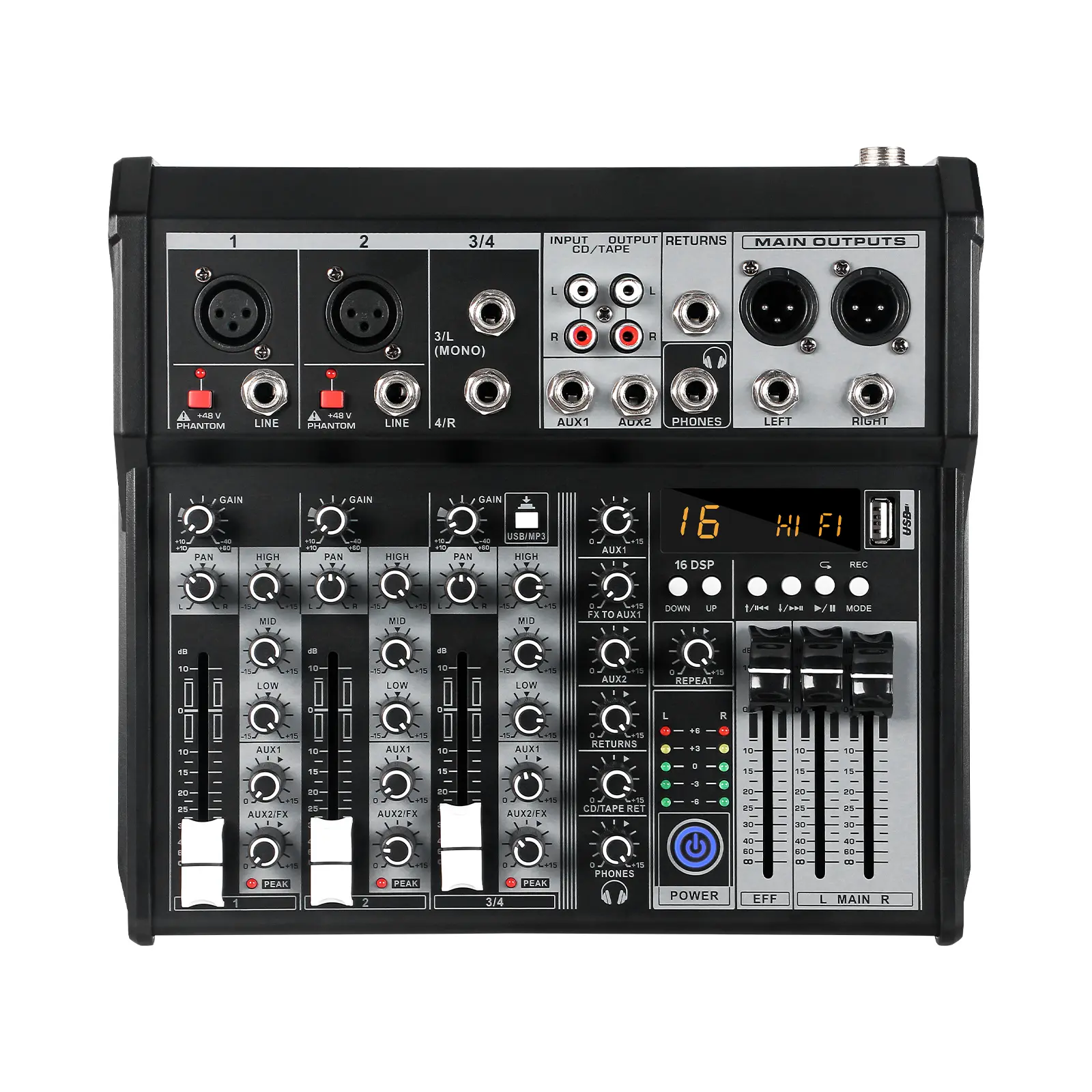 Professional Live Audio Mixer (4/7 Channels Optional) - Studio Setup Compatible, Supports USB, MP3 & Computer Inputs, 16 DSP Preset Sound Effects, Alloy Construction for DJ Streaming & Recording