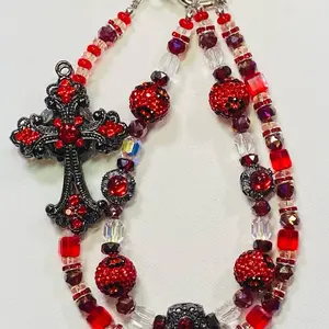 Handmade Keychain Phonecharm Bagcharm with Red Beads and Cross Charm for Stylish Accessories