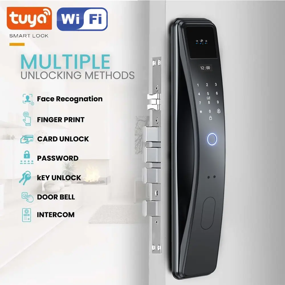 Graffiti function 3D facial recognition automatic fingerprint lock facial recognition visual intercom home intelligent electronic lock. Smart locks, home access control, smart security systems, future security equipment, sturdy security locks, precision e