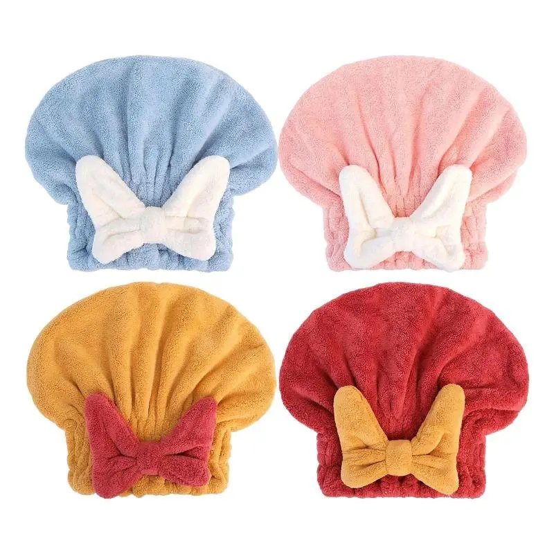 Lightweight Fleece Head Wrap for Women with Bowknot, Water Absorbent & Quick Dry Hair Towel for Bathing, Swimming & Gym, 27x26cm, Female, Wet Hair
