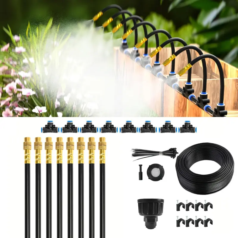 10m 1/4 Inch Irrigation System with 10 360-Degree Adjustable Bendable Copper Nozzles Garden Irrigation Kit, Automatic Watering System door, Raised Garden Beds, Potted Plants, Greenhouses, Yard Accessories, Garden Hose Nozzles, Watering Tool