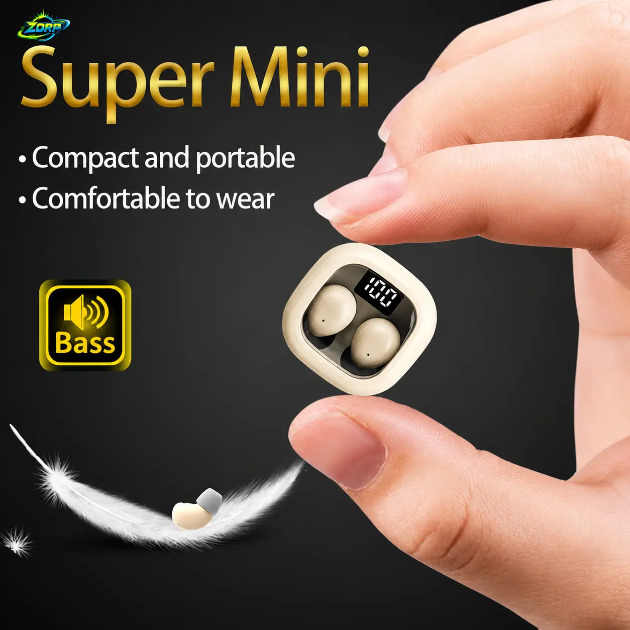ZORP SK19 New Arrival This Year Invisible Sleep Earbuds - True Wireless Earbuds, LCD Touchscreen, Ultra-long Battery Life, High-quality Sound, Comfortable In-ear Earbuds, USB-C Charging, Suitable for Gaming and Calls, Christmas Gift