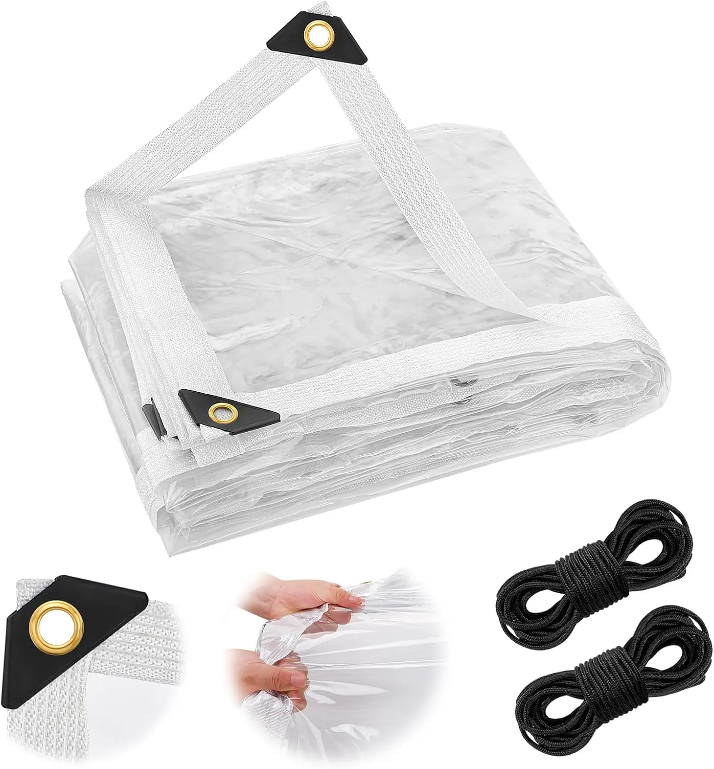 10 ft x 13 ft waterproof transparent canopy for patio protection — snow-, wind-, and rainproof clear plastic canopy with grommets, suitable for garden fences, chicken coops, and other shelters.