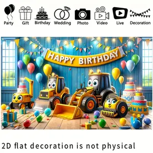 【2D flat】1pc 43.3x70.8inch pattern is Construction Excavator Bulldozer Birthday Banner Perfect for s' Parties Indoor Outdoor Decorations
