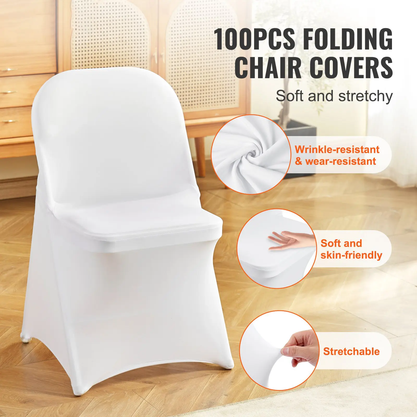 Stretch Spandex Folding Chair Covers Set, 50/100Pcs Universal Fitted Removable Washable Dining Chair Protector for Wedding, Banquet Events, Custom-Fitted Dining Chair Slipcovers