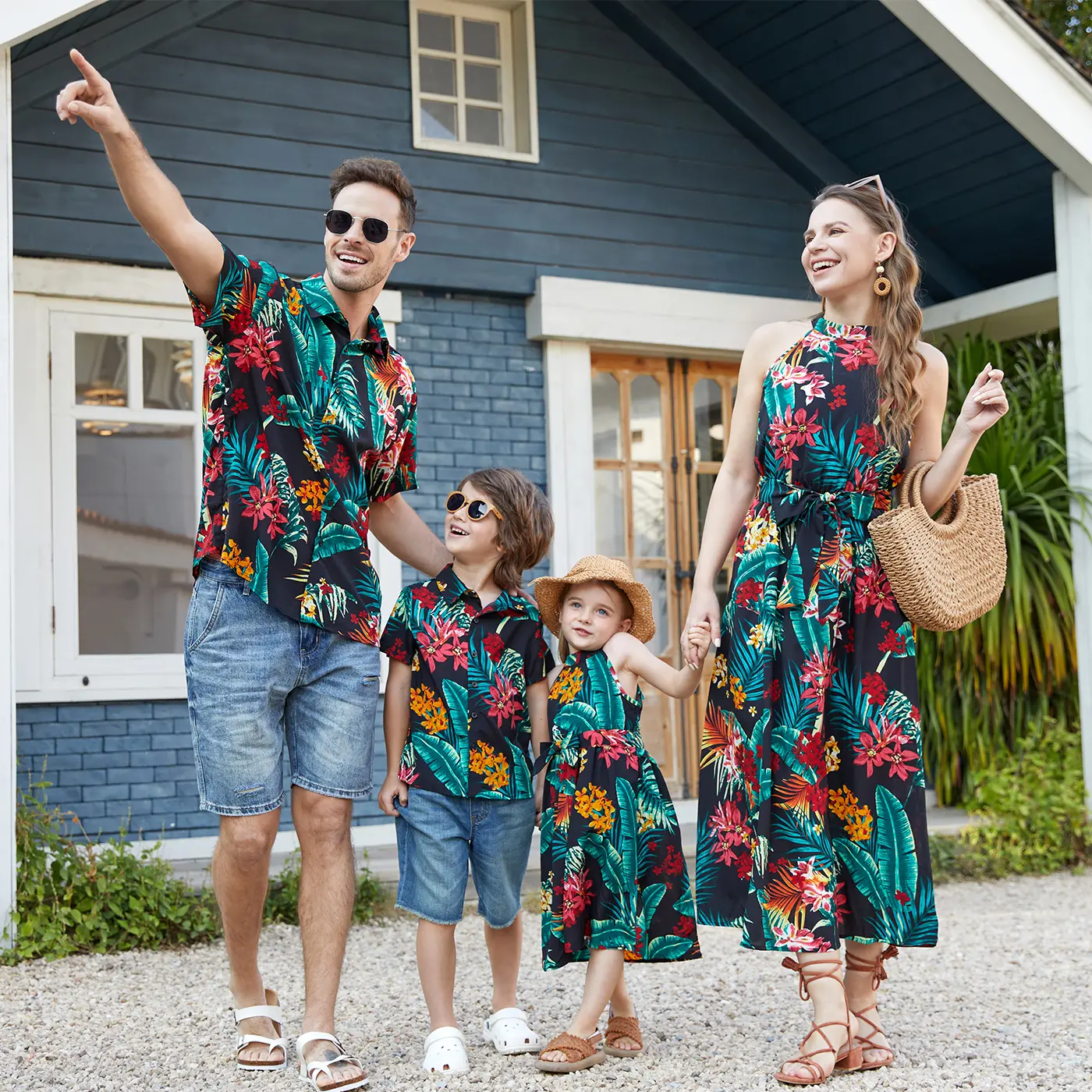PatPat Family Matching Short-sleeve Shirt or Halter Dress Set
