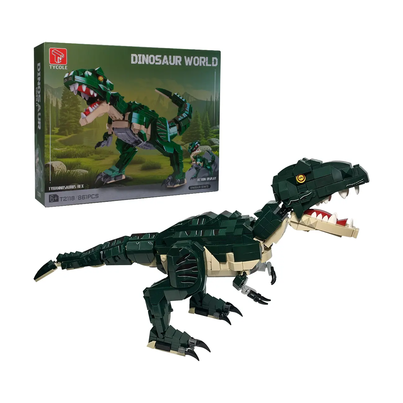 TYCOLE Realistic Tyrannosaurus Rex Building Block Set - 861 Pcs ABS Plastic Jurassic Diorama Kit, 40cm(L)×19cm(H)×11.5cm(W), DIY Model Building Kits for Open Ended Play, Perfect Gift for 8-12 Year-Olds, Collectibles, House Decoration