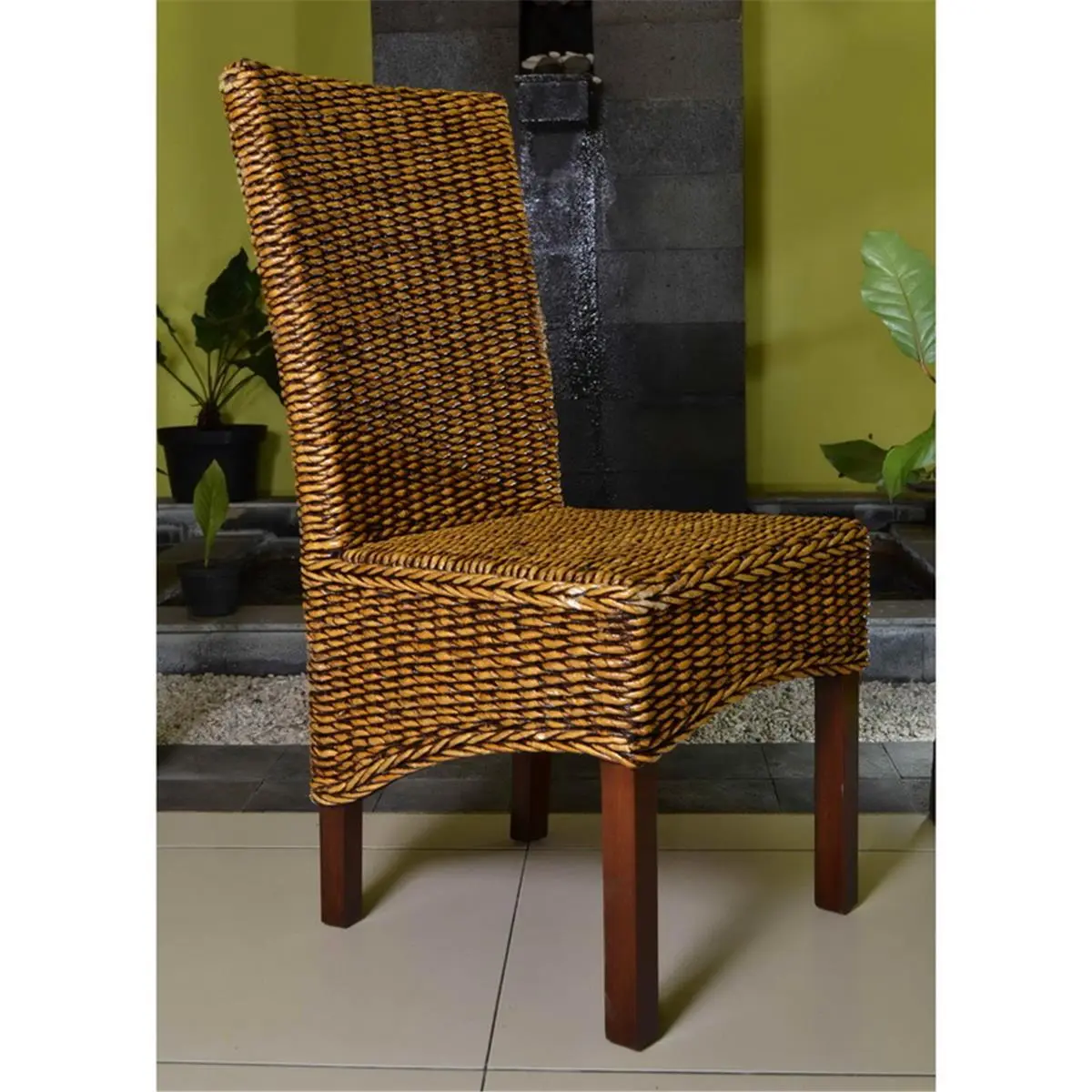 International Caravan Gaby Woven Banana Dining Chair, Brown Mahogany - Armless Legged, Modern Accent, Transitional Indoor Furniture, Armless Legged Chair, Modern Accent Chair