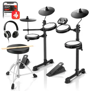 Donner DED-80 Electronic Drum Set, Electric Drum Set for Beginner with 4 Quiet Mesh Drum Pads, 2 Switch Pedal, 180+ Sounds, Throne, On-Ear Headphones, Sticks, and Melodics Lessons Included Black