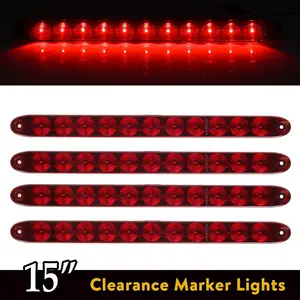 Partsam 4pcs Red 15" Inch Sealed 11 LED Third Brake Light Bar Stop Turn Signal Tail 3rd Brake Light ID Bar Truck Trailer RV Camper Waterproof DOT Compliant
