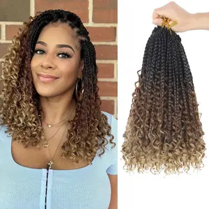 M1B/30/27 Color Goddess Bohemian Box Braids Crochet Hair 14 Inch 8 Packs Synthetic Braiding Hair Extensions Curly Ends