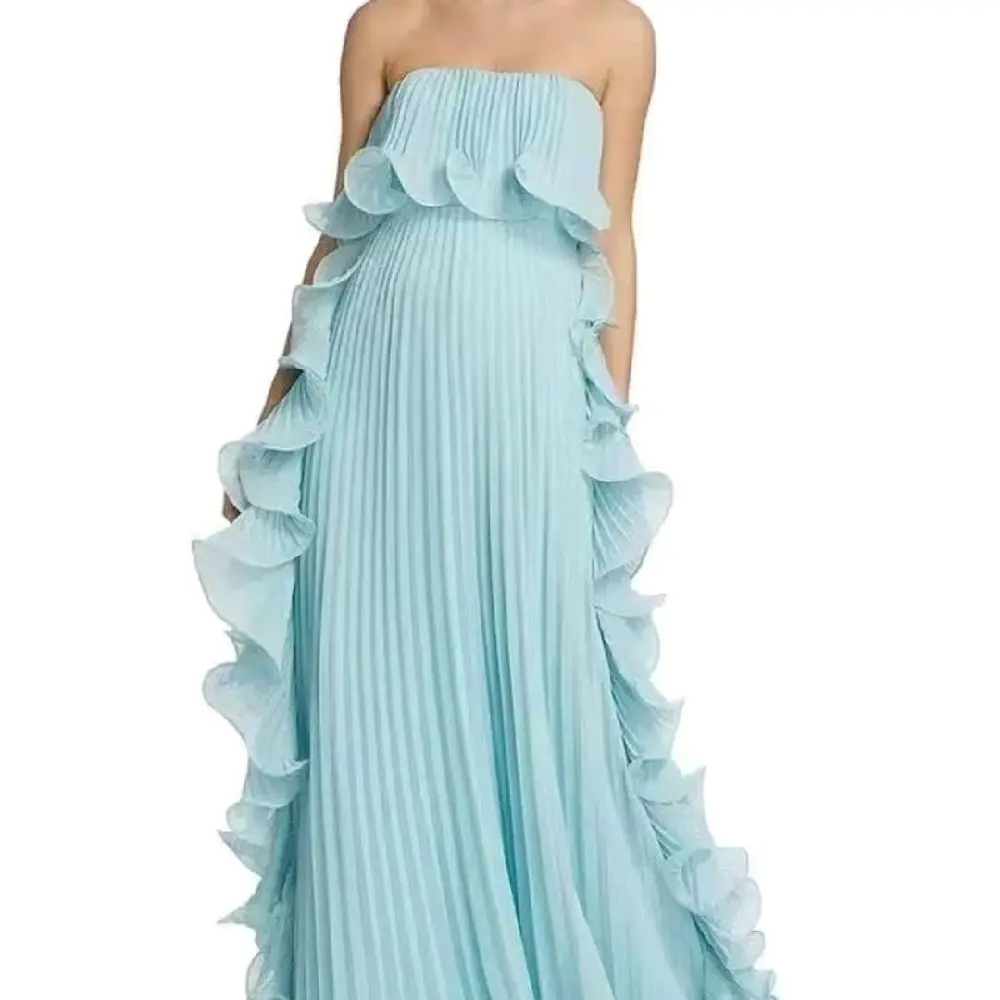 elegant woman strapless long dress Sexy sleeveless Backless Pleated high stretch. size 0XL XL XXL