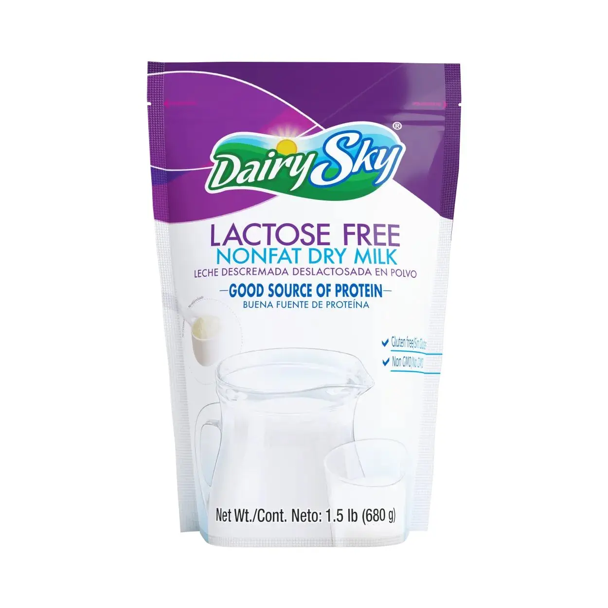 DairySky Lactose Free Milk Powder 24 Oz - Non GMO Fat Free Powdered Milk for Baking & Coffee, Kosher with Protein & Calcium, Great Substitute for Liquid Milk, RBST Hormone Free