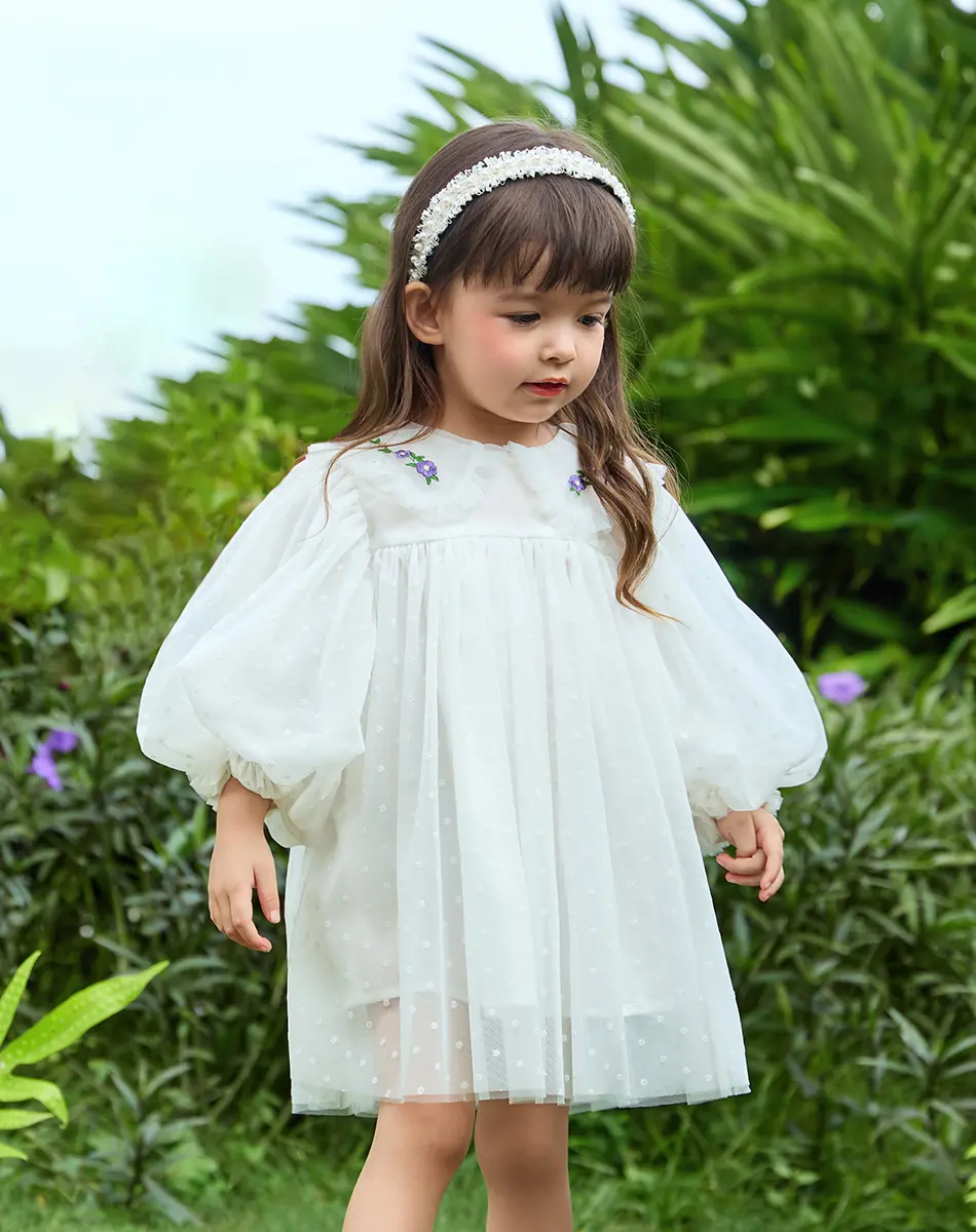 CICIIBEAR Girls' Long Sleeve Crew Neck Bodycon Princess Dress, Tiered Cotton-Mesh Midi for Party, First Communion, Size 100/3T, Tiered Skirt, Full Sleeves, Fitted, Princess Look, Soft Cotton, All Seasons, Plain, Sweet, Midi Length, Baby Girls