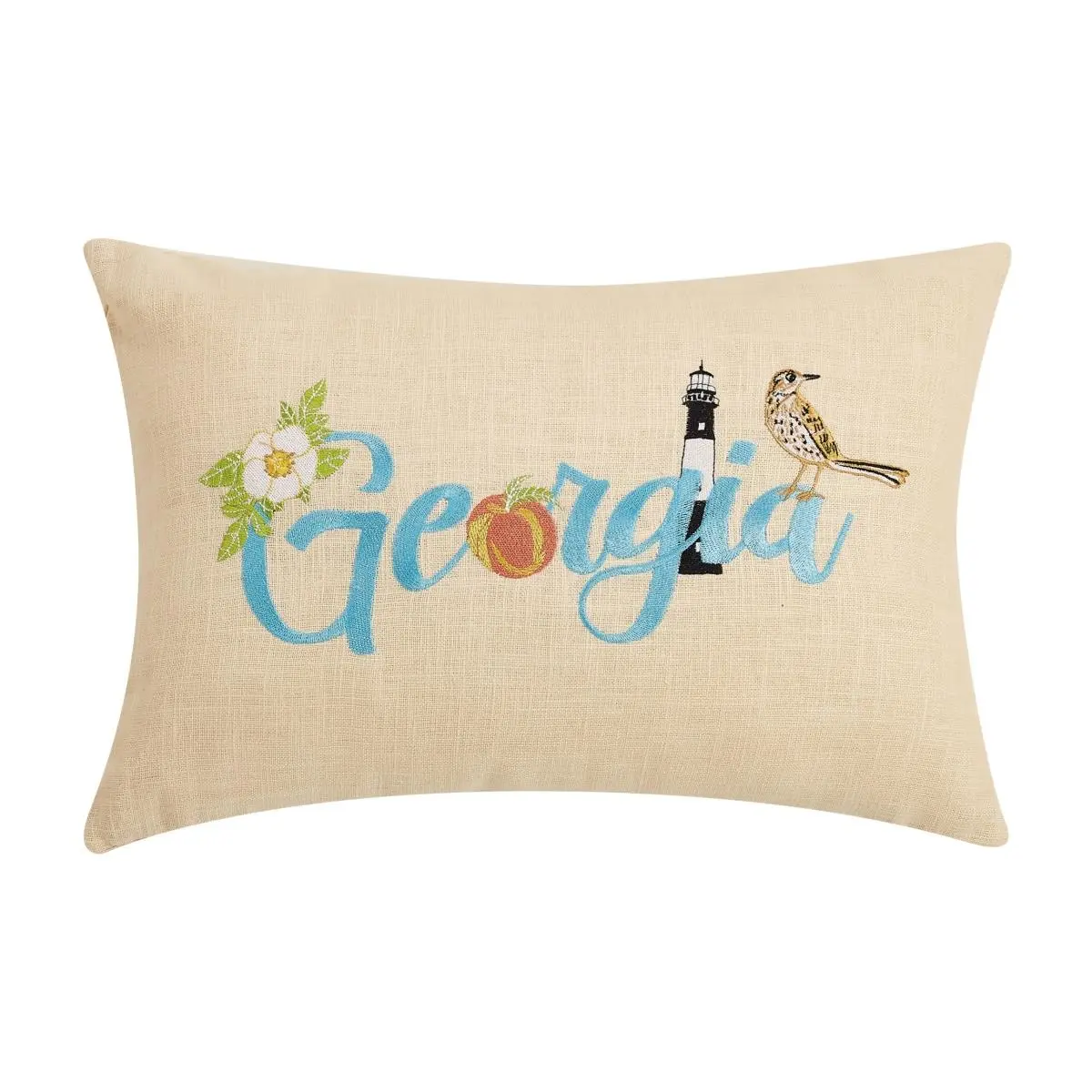Peking Handicraft Georgia Embroidery Oblong Single Pillow, 12x18 in., Ramie-Cotton Fabric, Handcrafted Look, for Room & House Decor, Indoor Use (Textiles & Soft Furnishings, Bedding Linens, Pillows & Bed Wedges), Room Decor, Oblong Shape