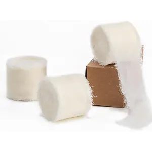 Handmade Chiffon Ribbon,1.5Inch x 3 Rolls Total 24 Yards Ivory Fringe Chiffon Silk Ribbon,for Wrapping Wedding Invitations,Bridal Bouquets,DIY Crafts,Home Decor and More